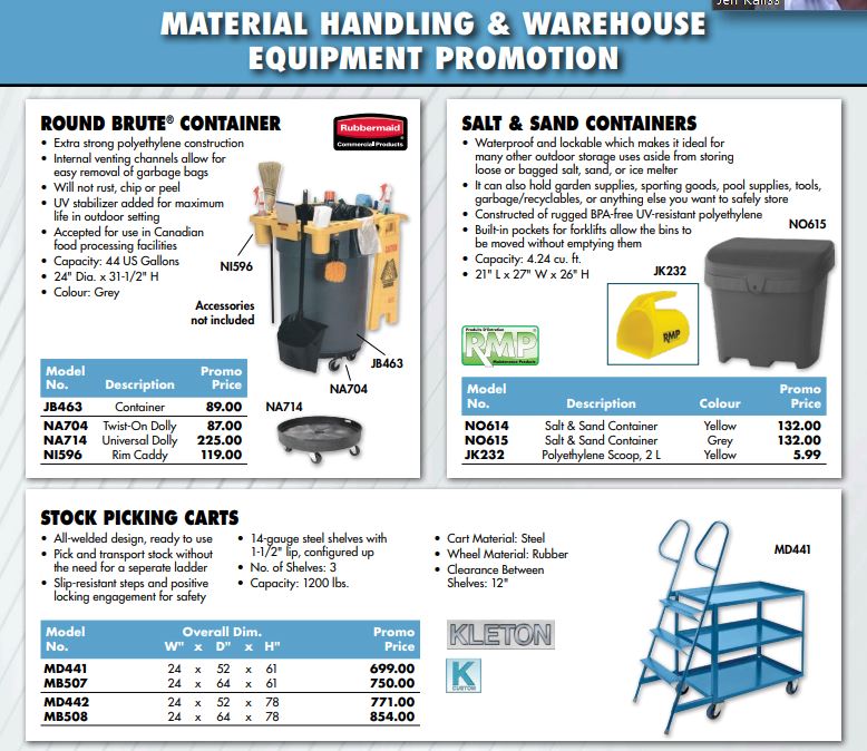 Advance material-handling and warehouse equipment on special until March 31