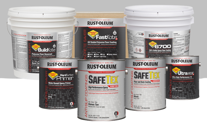 Rust-Oleum industrial flooring solutions include patch, repair, and anti-slip products